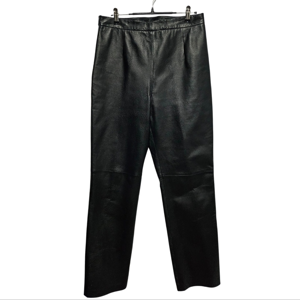 Women's Black Leather Straight-Leg Pants